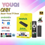 ONN. Smart TV Stick Voice Remote Control Android 14.0 Bluetooth 5.0 Free channel