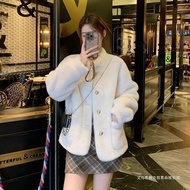 [YM] 2025 French Style Stand Collar Faux Mink Plush Fur Coat