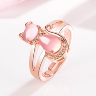 Korean Version Pink Crystal Cat Ring Female Diamond Hibiscus Stone Cat Ring Cute Cat Open Fashion Ri