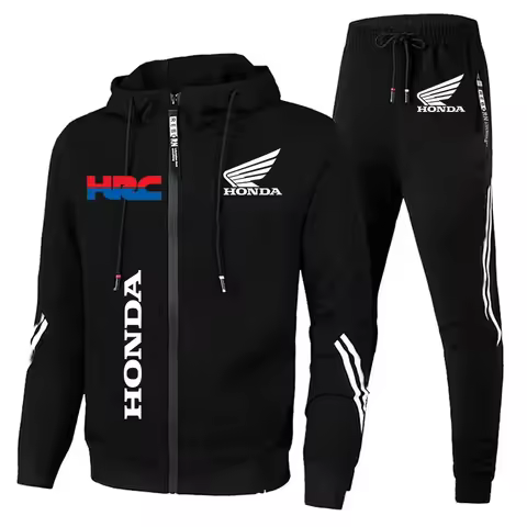 2024 New Honda Tracksuit Men's Clothing Honda HRC Logo Print Sweat Suits Zip Hoodies+Pants 2 Piece S