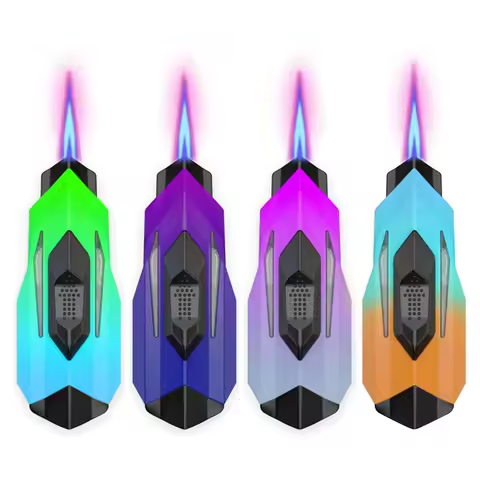 4 Pieces Per Set Torch Lighter with LED Light Refillable Butane Gas Lighter Adjustable Flame Windpro