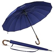 Super Durable Straight Umbrella, Diameter 130cm, Length 97cm, 16K, Black, Blue, Gray Rainproof, Windproof, Lightweight, Wooden Handle, Water Resistant Polyester Thread Sewing, PG Cloth Fabric, The