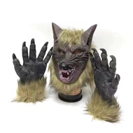 Halloween Wolf Set Mask Wolf Head Gloves Animal Headgear Horror Pond Latex Masquerade Party Mask 9.2