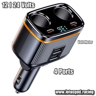 12V | 24 Volts 6 in 1 Cigarette Lighter Splitter 145w USB Type C Car Charger 4 Ports PD30W Car Charg