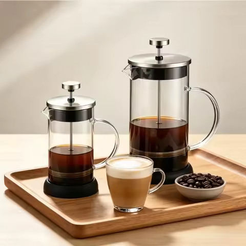 French Press ，Stainless Steel & Thickened Glass Coffee Press Coffee Maker,Heat-Resistant Borosilicat