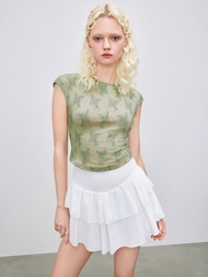 Cider Lace Boat Neck Crop Lace Up Short Sleeve Top