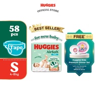 HUGGIES AirSoft Diapers for Newborn Baby S58 (1 pack) Breathable and Soft diaper