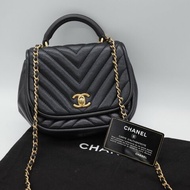 Chanel 香奈兒 V-Stitch V 紋 山形紋 黑色 牛皮 手提包 郵差包 斜挎包