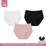 Wacoal Panty กางเกงในรูปทรง SHORT แบบเต็มตัว แต่งลูกไม้ขอบเอว 1 เซ็ท 3 ชิ้น (ดำ BL/ เบจ BE/ ครีม CR) - WU4T35