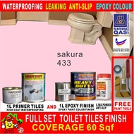 sakura 433 ( FULL SET EPOXY PAINT ) TOILET TILES FINISH / CAT EPOXY LANTAI / 1L PRIMER TILES AND 0.5 KG POWDER ANTI SLIP AND 1L EPOXY FINISH PAINT / COVERAGE 60 SQF