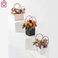 Portable flower basket with waterproof plastic handle H26, unique gift box for flowers and fruits