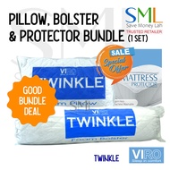 Medium Firm Foam Pillow - Bolster - Mattress Protector Bundle - Viro Twinkle