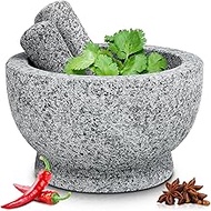 Sliner Mortar and Pestle Set 8 x 5 Inches Stone Grinder Bowl Granite Guacamole Bowls with Two Different Size Pestles for Kitchen Grind Accessories, Grey, BIO-SLINER-469
