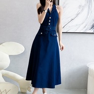 Clothing Fashion Narrow-Waisted One-Piece Dress Denim Long Skirt Off-The-Shoulder S-XL Summer High W
