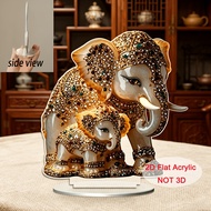 2D Flat Acrylic Home Decoration Ornaments, Elephant Mother-Child as the Main Body Desktop Decoration