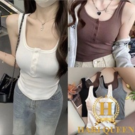 HARIQUEEN Women's Buttoned Tank Top with Chest Pad - Large 2-Strap Crop Top with Youthful Style Crop