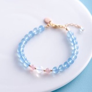 海藍寶粉水晶手鍊| 粉水晶14k包金手鏈 天然石水晶客製化禮物