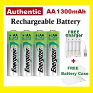 [4pcs FREE CHARGER] Authentic Energizer Rechargeable Battery Bateri AA 1300mAh 1.2V Ni-MH NiMh FREE 