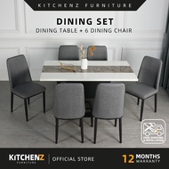 [FREE Shipping & FREE Installation] KitchenZ Marble Dining Set Dining Table + 6 Dining Fabric Chairs