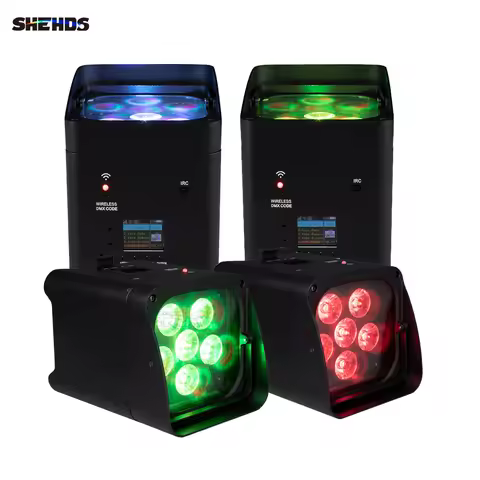 SHEHDS 4Pcs/6pcs/8pcs Wireless Remote Control Wifi APP Smart LED Par 6x18W 6in1 RGBAW+UV Battery lam