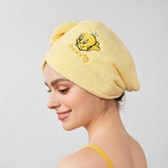 Cute Coral Fleece Tweety Bird Embroidered Hair Drying Cap, For Home Bathroom Summer Hair Bonnet Hair
