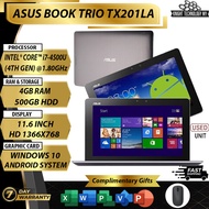 [𝟐𝐢𝐧𝟏 𝐀𝐧𝐝𝐫𝐨𝐢𝐝 &amp; 𝐖𝐢𝐧𝐝𝐨𝐰𝐬 𝟏𝟎] Asus Transformer Book Trio TX201L Core i7 4th Gen 4GB RAM 500GB HDD Second Hand Laptop