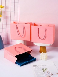 5pcs/10pcs Small, Medium, Large Kraft Paper Gift Bags, Pink Tote Bags For Women's Clothing Stores, L