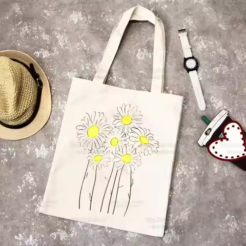 Love Daisy Canvas Shopping Bags Tote Bag Eco Reusable Feeling Daisy Shopper Bag Canvas Shoulder Bag 