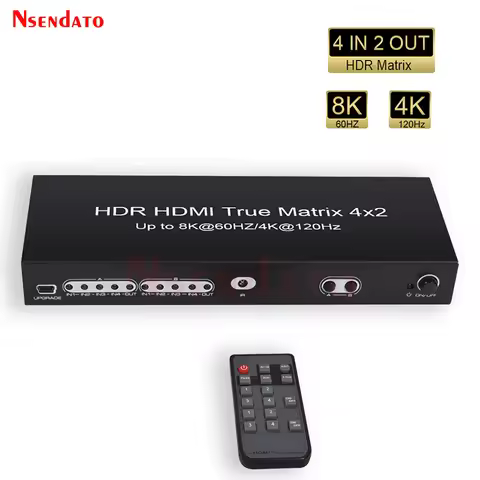 HDMI 2.1 8K HDR HDMI True Matrix Switch 4x2 Supports 4k 120hz Dolby Vision with Optical L R Audio Ex
