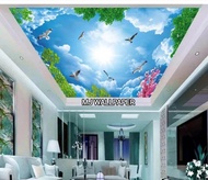 Wallpaper Plafon Motif Awan Wallpaper 3D Custom atap Plafon awan burung