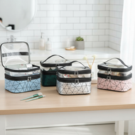 New Lingge Double Layer Travel Cosmetic Bag Portable Large Capacity Skincare and Toilet Bag  Beg Kos