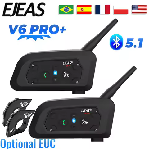EJEAS V6 PRO + Motorcycle Helmet Intercom Bluetooth Headset 800M Communicator for 6 Riders(2 People 