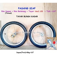 16 x 2.125 BUNGA KASAR PASANG SIAP rim - rim 16" basikal , tayar 16x2.125 dan tuib . Terus pasang ka