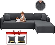 XINEAGE Sectional Couch Covers High Stretch 2 Pieces L Shape Sofa Cover with 2pcs Pillowcases Corner Couch slipcovers Chaise Cover with Elastic Bottom 3 Seats + 3 Seats (Dark Grey)