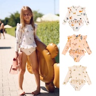 [7-23kg] nordic-style long-sleeve sun-protective one-piece swimsuit girls quick-drying cute suitable