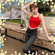 HLAR Cross Backless Vest, Sleeveless Solid Color Threaded Halter Vest,  Polyamide Backless Short Str