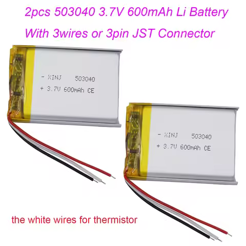 2pcs 3.7V 600mAh 2.22Wh NTC 3 Wires Rechargeable Li Battery 503040 JST 3Pin 1.0/1.25/1.5/2.0/2.54mm 
