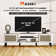 Maxeko HP081 Kabinet TV 6 Kaki dengan Kabinet TV Kesan Rotan Sehingga Kabinet TV 70-inci
