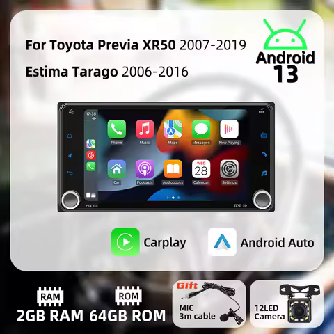 Carplay Android Car Multimedia 2 Din Radio for Toyota Previa XR50 2007-2019 Estima Tarago 2006-2016 