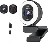 4K Webcam with Ring Light Web Cam 4K Autofocus with TOF Computer Camera 1080P 60FPS Web Camera Built