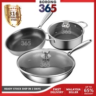 Borong365 3 In 1 SUS 316 Stainless Steel Non-Stick Sasite Wok, Pot And Pan Kitchen Cookware Set Kual