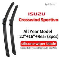 Isuzu Crosswind Sportivo Wiper Blade Set (Front Rear 3pcs) for All Year Model CW SUV XUV SUV Car Bac