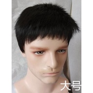 Men Headgear Short Straight Hair Flat Head Fluffy Performance Dress Up Wig iwa Sawamura Wu Xie cos W