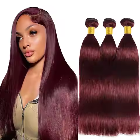 99J Burgundy Straight Human Hair Bundles 12A Unprocessed Brazilian Remy 100% Human Hair Extensions W