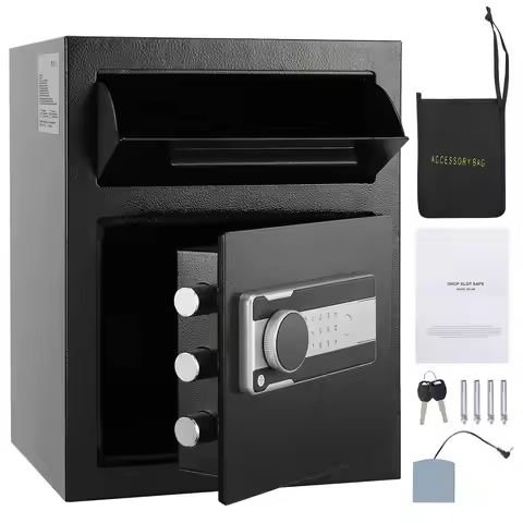 1.7 Cub Depository Safe, Deposit Safe with Drop Slot, Electronic Code Lock and 2 Emergency Keys, 17.