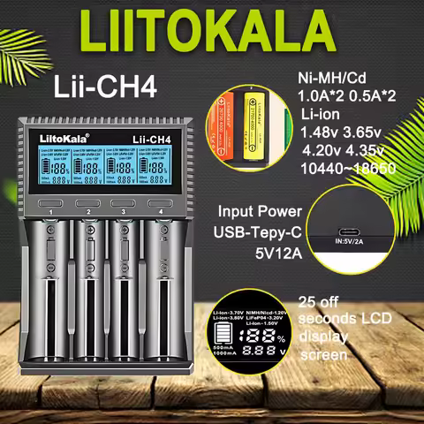 Liitokala Lii-CH2 Lii-CH4 18650 Battery Charger for 1.5V NiMH LiFePO4 Li-ion 3.7V 1.2V 3.2V 21700 26