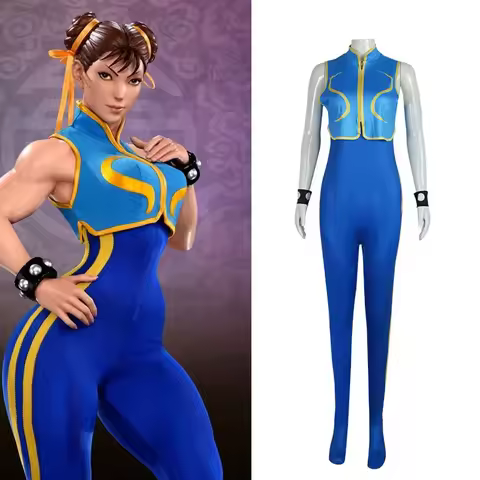 Games Chun Li Cosplay Costume Blue Bodysuit Battle Game Bodysuits Women Girls Chun-Li Suit with Brac