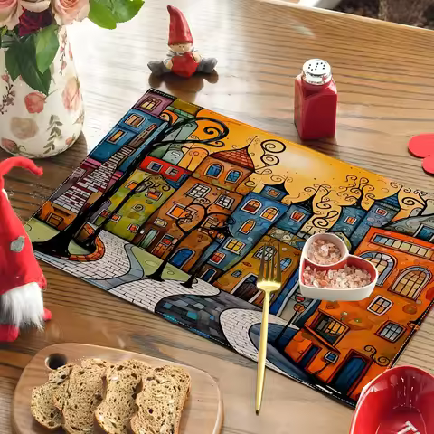 VIKAMA Fairytale Town Placemat Painting Fantasy Parent-Child Breakfast Romantic Dinner Theme Party D