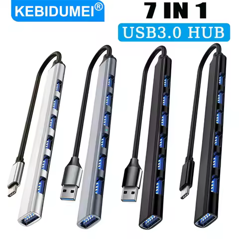 KEBIDUMEI USB 3.0 HUB 7Port Type C Docking Station Splitter High Speed Data Transfer Expander OTG Ad