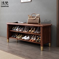 浅梵实木家用换鞋凳可坐式鞋柜鞋架一体入户进门口穿鞋凳北欧挂衣架子 胡桃色80cm长-不带衣帽架